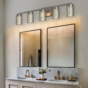 YANSUN 33 in. 35-Watt 5-Light Brushed Nickel Crystal LED Integrated Vanity Light for Bathroom, 3000/4000/6000K Adjustable - 1 of 1