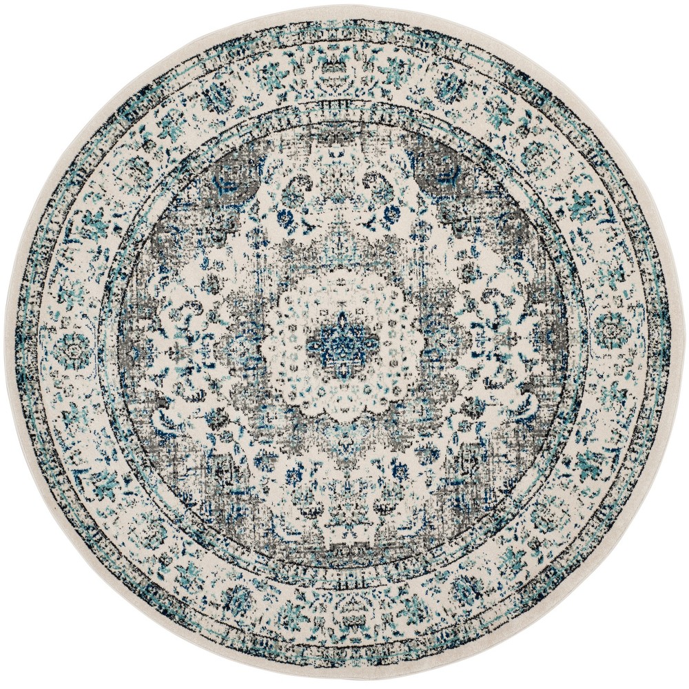 3'x3' Round Nathalia Medallion Accent Rug Ivory/Gray Round - Safavieh