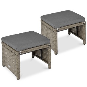 Best Choice Products Set of 2 Multipurpose Patio Wicker Ottomans w/ Removable Cushions - 1 of 4