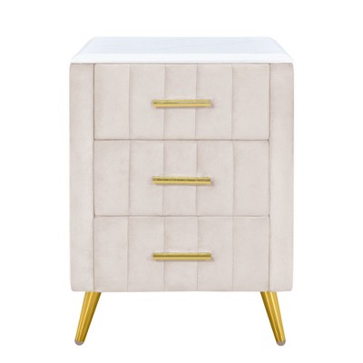 NicBex 16.3 inch Wide Nightstand with 3 Drawers,Modern Side Table with Metal Legs and Handles,Bedside Table for Bedroom,Living Room,Pink/Beige