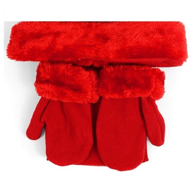 Toddler's 2-5 Solid Faux Fur Trimmed Mittens & Scarf Winter Set