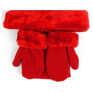 Toddler's 2-5 Solid Faux Fur Trimmed Mittens & Scarf Winter Set - 1 of 3