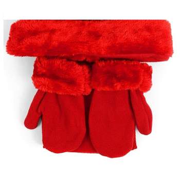 Toddler's 2-5 Solid Faux Fur Trimmed Mittens & Scarf Winter Set