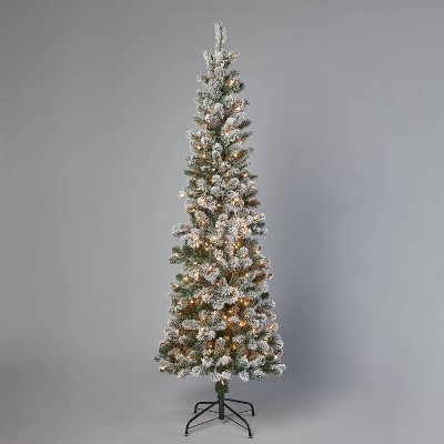 7' Pre-Lit Slim Flocked Alberta Spruce Artificial Christmas Tree Clear Lights - Wondershop™