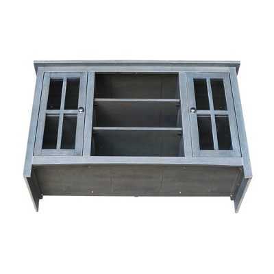 Heather Grey-Antique Solid Wood TV Stand with Cabinet Storage
