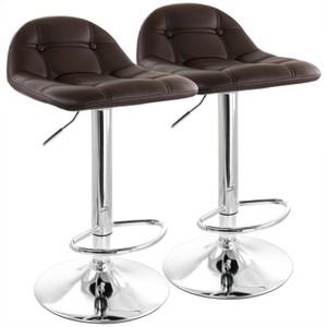 Elama 2 Piece Adjustable Faux Leather Bar Stool in Dark Brown with Chrome Base - 1 of 4