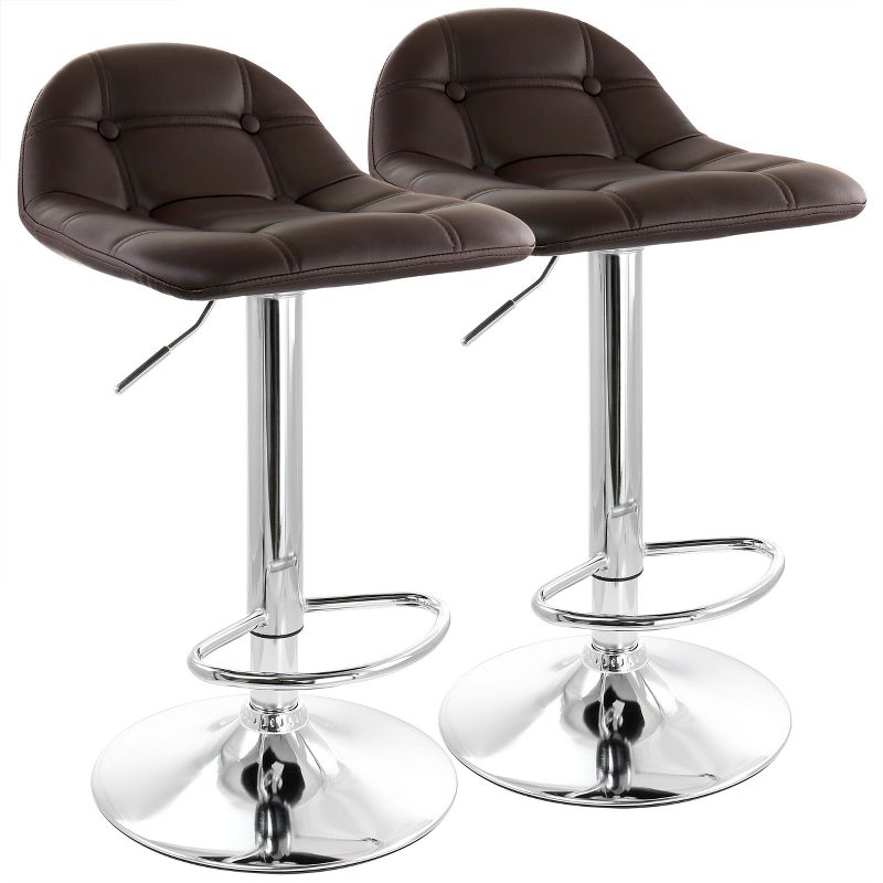 Elama 2 Piece Adjustable Faux Leather Bar Stool in Dark Brown with Chrome Base, 1 of 10