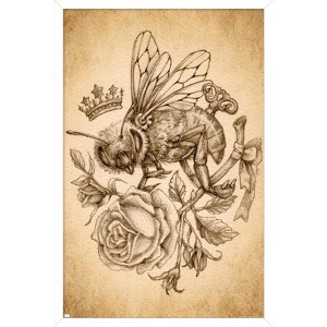 Trends International Brigid Ashwood - Sepia Bee and Rose Framed Wall Poster Prints - 1 of 4