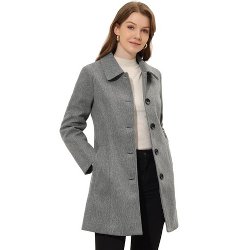 Unique Bargains Women's Winter Overcoat Stand Collar Single Breasted Long  Coat L Khaki