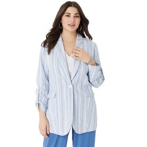 Roaman's Women's Plus Size Linen Blazer - 1 of 4