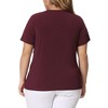 Agnes Orinda Women's Plus Size Ribbed Knit Cut-Out Twist Knot V Neckline Short Sleeve T-Shirt - 4 of 4