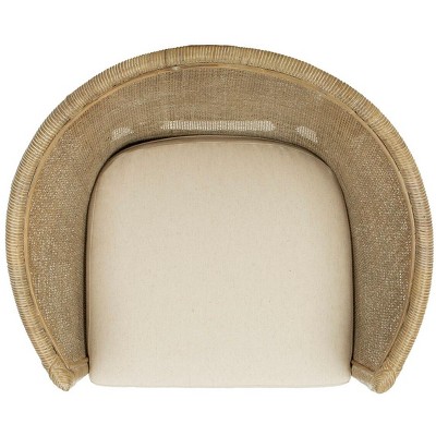 Transitional Whitewashed Rattan Armchair with Off-White Linen Cushion