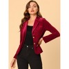 INSPIRE CHIC Women's Notched Lapel Vintage Office Button Front Velvet Blazer - 3 of 4