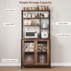 Brown 63.78" 5-Tier Bakers Rack – Microwave Stand & Tall Coffee Bar Station with Cabinet (Door) & Hooks, Large Home Bar Cabinet for Kitchen - 1 of 4