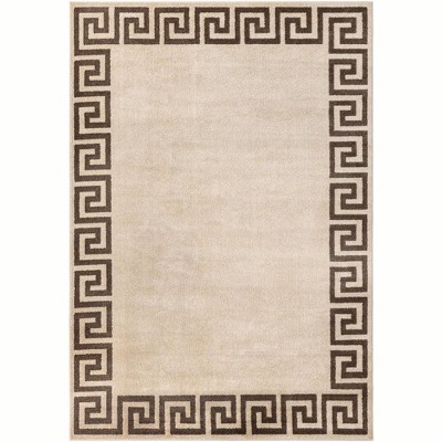 Beige and Brown Geometric Rectangular Synthetic Area Rug, 7x10 ft