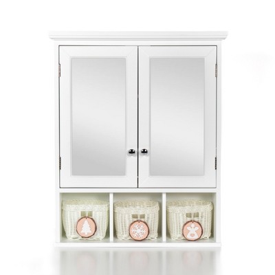 Lirago White Bathroom Storage Cabinet with Mirror 2 Doors 3 Baskets Wall Mounted 30.25"H x 24.75"W x 7.5"D