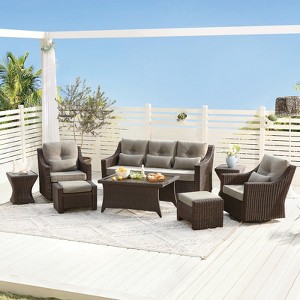 Spruce & Spring Outdoor Wicker Patio Outdoor Sofa Swivel Chair Coffee Table - 1 of 4