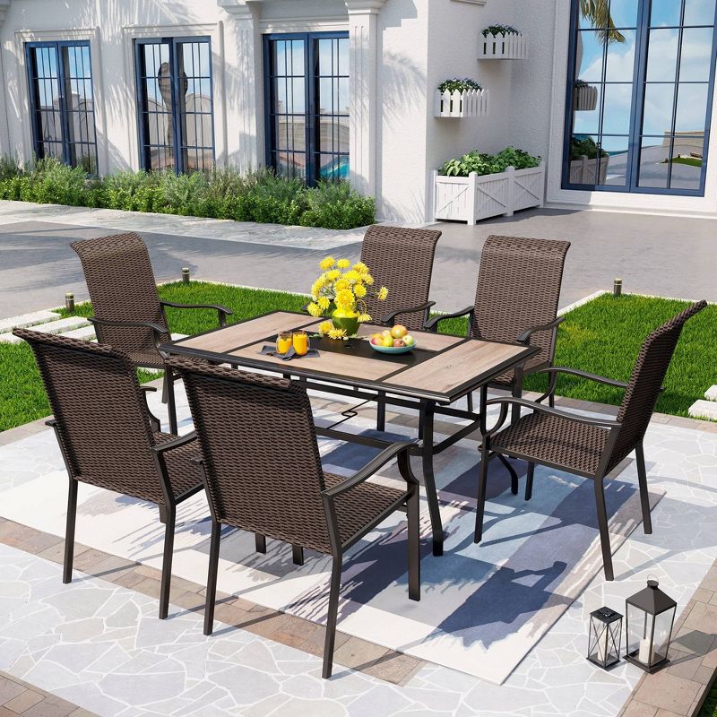 7pc Outdoor Dining Set with Arm Chairs & Rectangular Table - Captiva Designs, All-Weather PE Rattan, Powder-Coated Steel Frame, 1 of 16