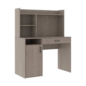 BeginningsDesk with Hutch Silver Sycamore - Sauder: Home Office Desk, Safety Stop Drawer, Cord Management - 1 of 4