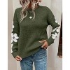 Women's Sweater Pullover Long Sleeve Crewneck Flower Loose Knit Blouse - 4 of 4