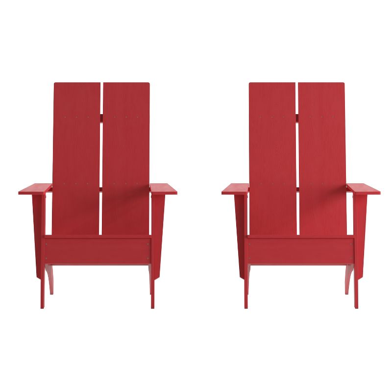 Emma and Oliver Set of 2 Modern Dual Slat Back Indoor/Outdoor Adirondack Style Chairs, 1 of 12