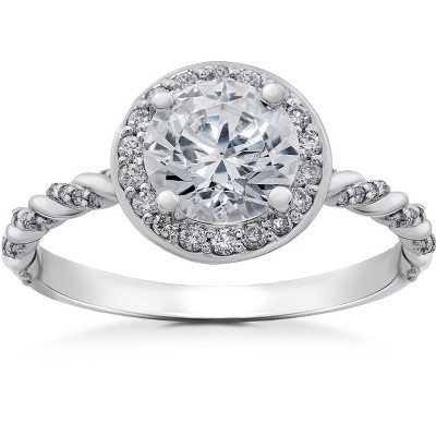 Pompeii3 1 1/3 ct Lab Created Diamond McKenna Halo Engagement Ring 14k White, Yellow, Rose Gold