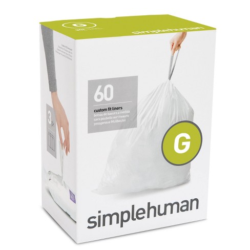 Simplehuman 30l 60ct Code G Custom Fit Trash Bags Liner White Target