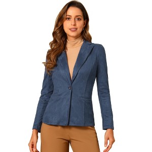 INSPIRE CHIC Women's Lapel Collar Long Sleeve Faux Suede Work Office Blazer - 1 of 4