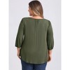 Women's Plus Size 3/4 Sleeve Smocked Notch V Neck Summer Dressy Casual Blouses - GRACE & GRANDEUR - 3 of 4