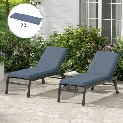 Sky Blue Polyester Patio Chaise Lounge Cushions with Ties