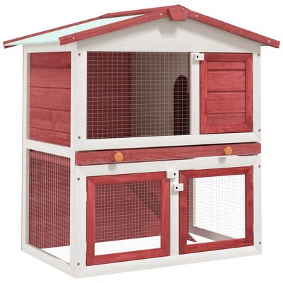 vidaXL Rabbit Hutch Red and white