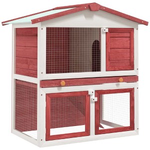 vidaXL Rabbit Hutch Red and white - 1 of 4