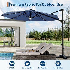 10FT Cantilever Umbrella w/ Solar Lights, 360° Rotation & Tilt, Easy Crank, UV Protection for Pool, Deck, Backyard - 1 of 4