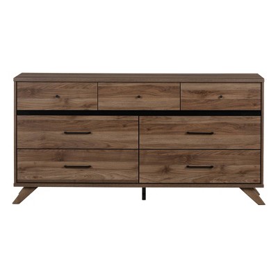 Natural Walnut and Matte Black 7-Drawer Double Dresser