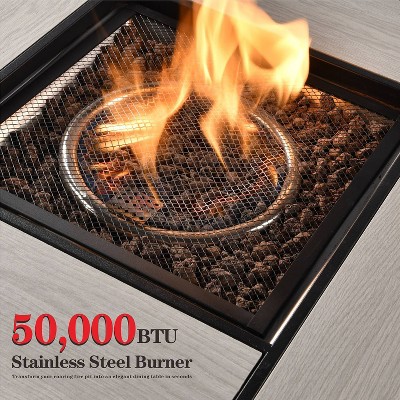 Gray Rattan 7-Person Outdoor Patio Set with Fire Pit