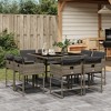 vidaXL 9 Piece Patio Dining Set with Cushions - Gray Poly Rattan, Tempered Glass - Garden, Backyard, Outdoor Furniture - 2 of 4