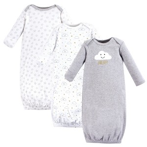 Hudson Baby Infant Cotton Long-Sleeve Gowns 3pk, Gray Clouds, 0-6 Months - 1 of 1