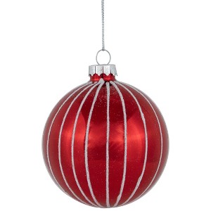 Northlight 4ct Shiny Red and White Striped Glass Ball Christmas Ornaments 3" (80mm) - 1 of 4