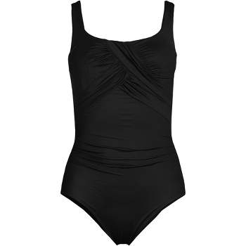Lands' End Women's Slendersuit Grecian Tummy Control Chlorine Resistant One  Piece Swimsuit - 8 - Black : Target