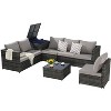 Bigget Rattan Outdoor Steel 6 Piece Patio Wicker Sectional Conversation Set with storage table - 3 of 4