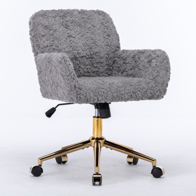 NicBex Artificial Rabbit Hair Adjustable Home Office Chair with Golden Metal Base and Wheels for Work Study Vanity