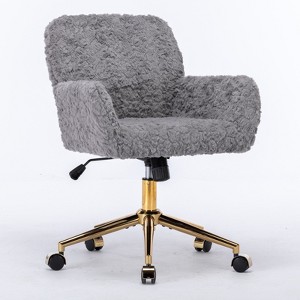 NicBex Artificial Rabbit Hair Adjustable Home Office Chair with Golden Metal Base and Wheels for Work Study Vanity - 1 of 4