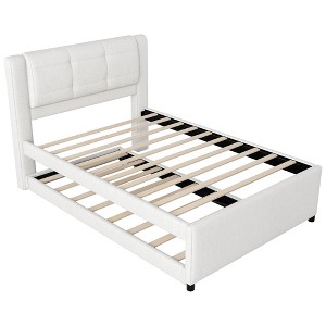 TiramisuBest Full Size Upholstery platform bed with Trundle - Beige Upholstered Design - 1 of 4