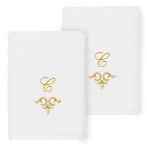 Linum Home Textiles 100% Turkish Cotton MONICA Gold Thread 2PC Embellished Washcloth Set - 1 of 3