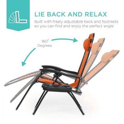 Burnt Orange Adjustable Zero Gravity Lounger Set with Cushions and Tray