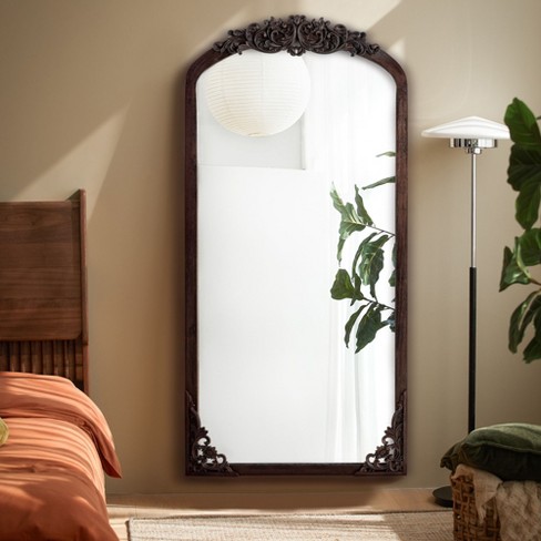 Dovelina Vintage Wood Frame Arch Carved Decorative Wall Mirror Large ...