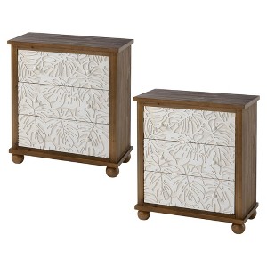 COZAYH Rustic Farmhouse Dresser with Carved Leaves Pattern & 3 Drawers, Set of 2 - 1 of 4