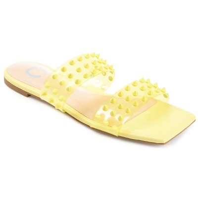 Journee Collection Womens Katari Tru Comfort Foam Slide Low Block Heel Sandals Yellow 7