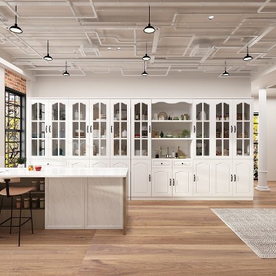 Famapy Modular Storage Cabinet Elegant White Pantry Bookshelf Multifunctional Tempered Glass Cabinet