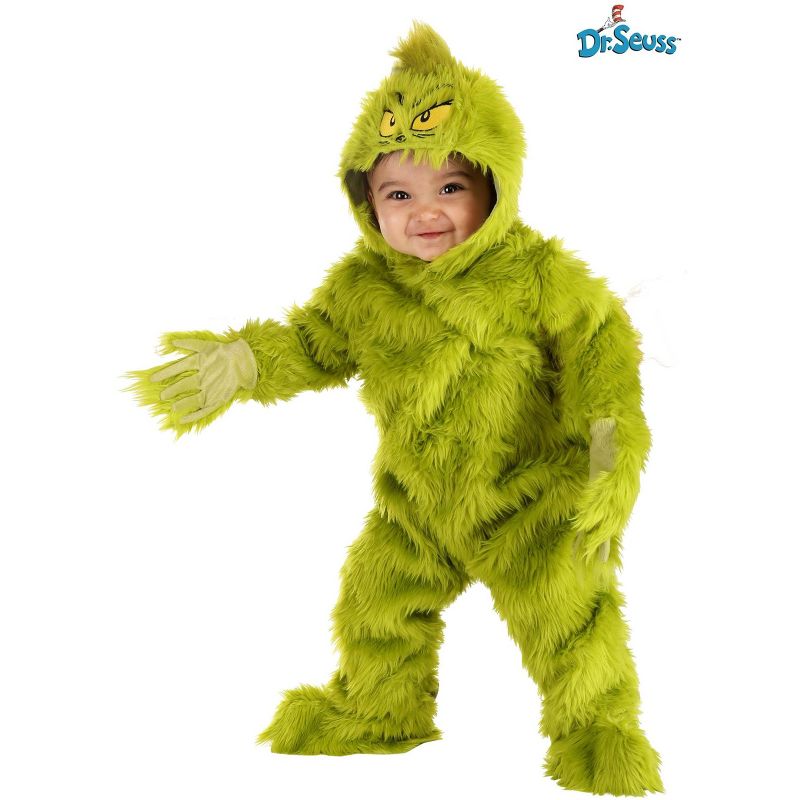 HalloweenCostumes.com 0-3 Months   Classic Infant Grinch Jumpsuit Costume, Green, 4 of 5